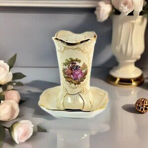 VTG Japan Victorian Hatpin snd Flower Frog Holder White and Gold Vanity Decor
